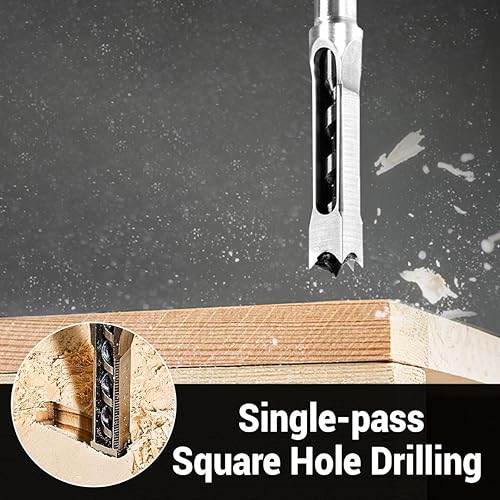 6-Piece Premium Square Hole Drill Bit Set For Woodworking, Heavy Duty Bearing Steel