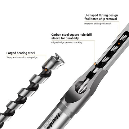 6-Piece Premium Square Hole Drill Bit Set For Woodworking, Heavy Duty Bearing Steel