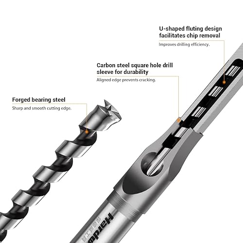 6-Piece Premium Square Hole Drill Bit Set For Woodworking, Heavy Duty Bearing Steel
