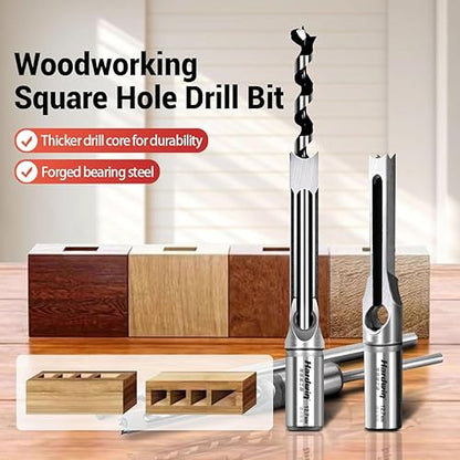 6-Piece Premium Square Hole Drill Bit Set For Woodworking, Heavy Duty Bearing Steel