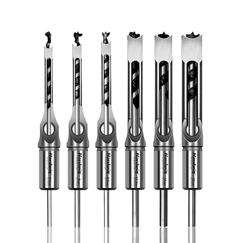 6-Piece Premium Square Hole Drill Bit Set For Woodworking, Heavy Duty Bearing Steel