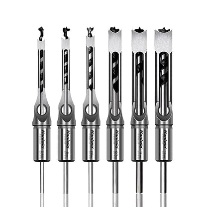 6-Piece Premium Square Hole Drill Bit Set For Woodworking, Heavy Duty Bearing Steel