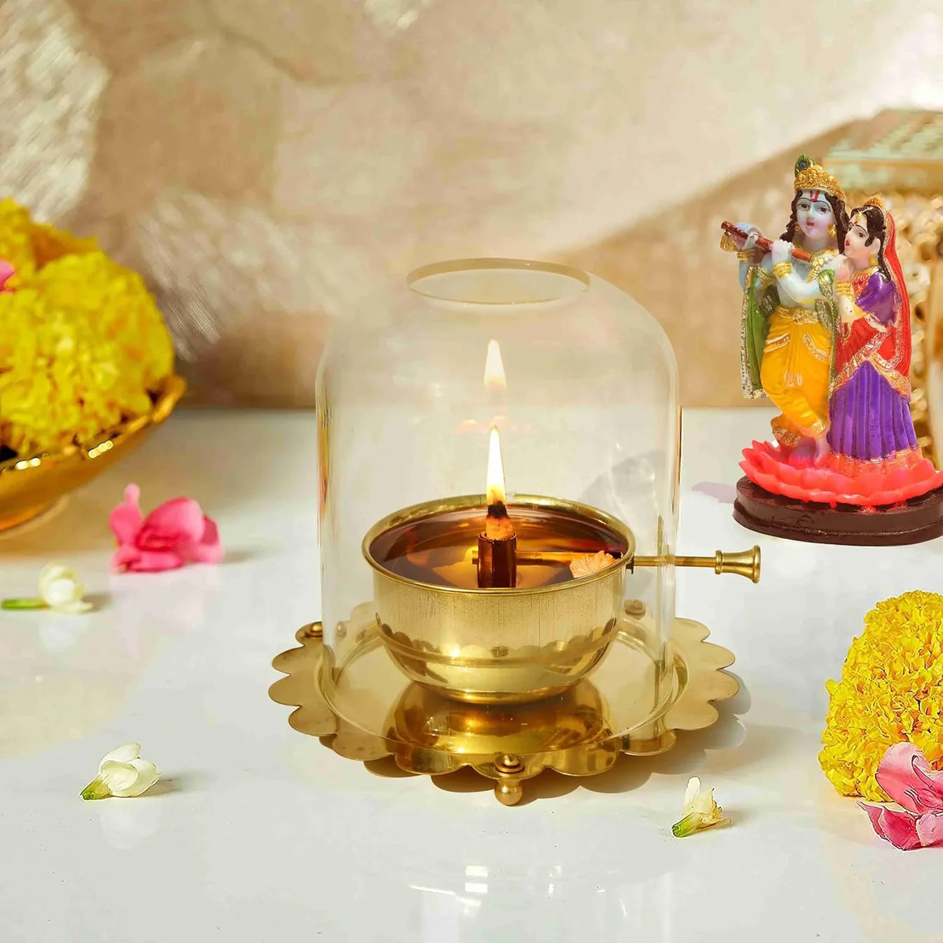 Shree Akhand Jyot Diya & Cover - Brass (पीतल) - PACK of 2- Premium Quality ✅ | BUY1 GET1 - LAST DAY OFFER 🔥