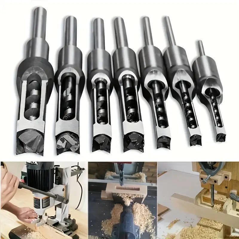 6-Piece Premium Square Hole Drill Bit Set For Woodworking, Heavy Duty Bearing Steel