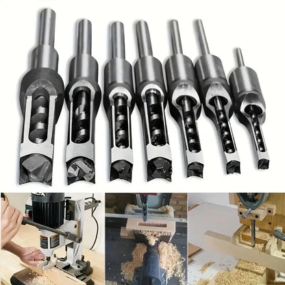 6-Piece Premium Square Hole Drill Bit Set For Woodworking, Heavy Duty Bearing Steel