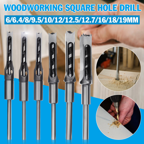 6-Piece Premium Square Hole Drill Bit Set For Woodworking, Heavy Duty Bearing Steel