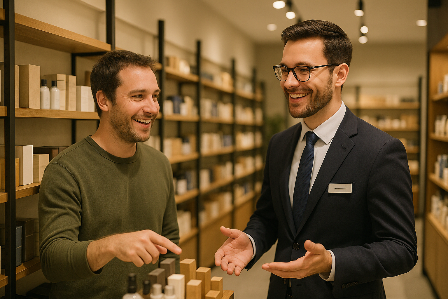 Customer and sales man in the shop